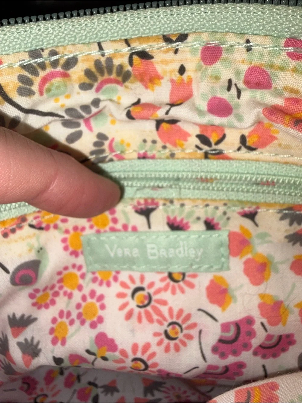 Vera Bradley Mint Floral Quilted Crossbody with Pink & Teal Accents